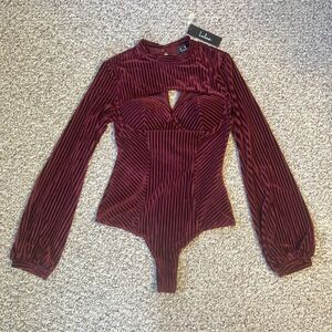 NWT Lulus Womens Velvet Bustier Body Suit Size S Long Sleeve Red Christmas Party